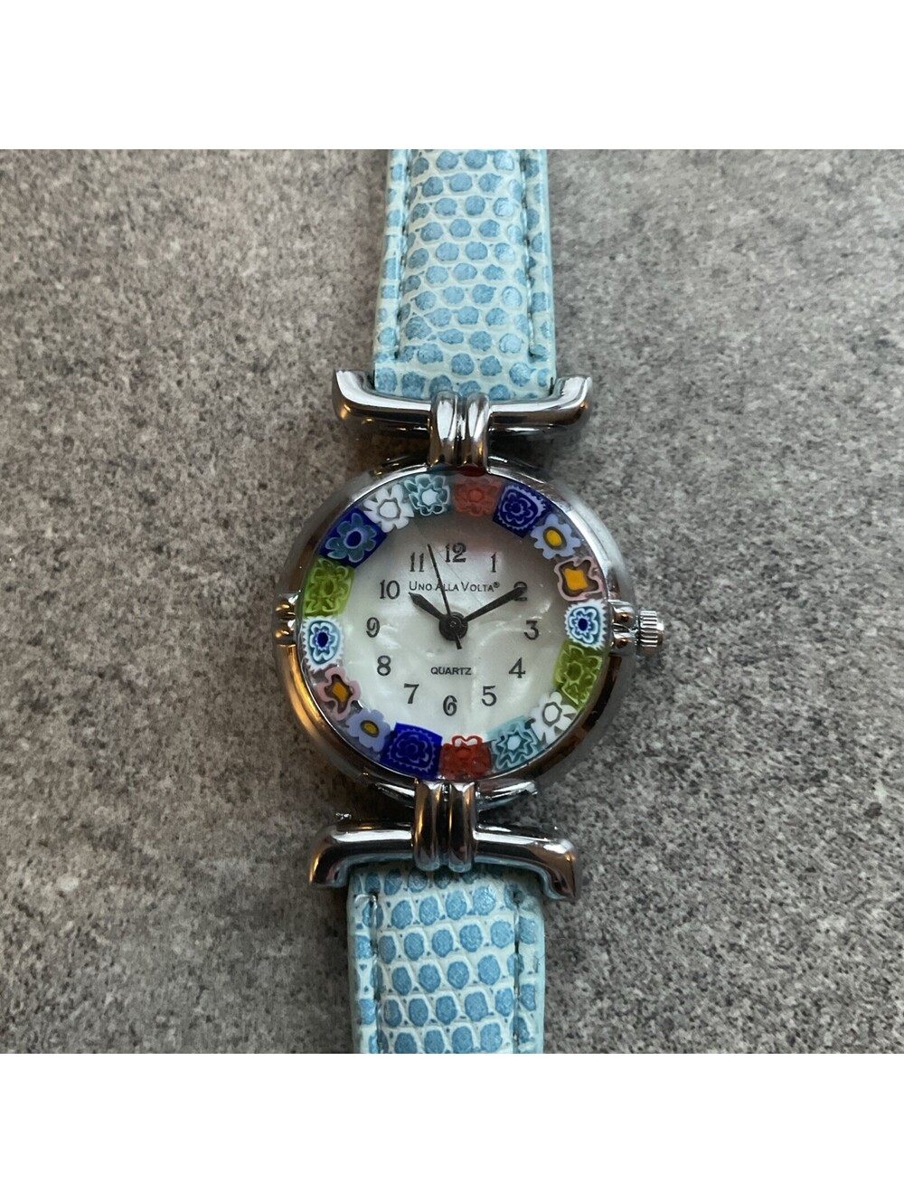 Uno Alla Volta Murano Glass Millefiori Watch Womens 27mm MOP Dial Blue Band A10